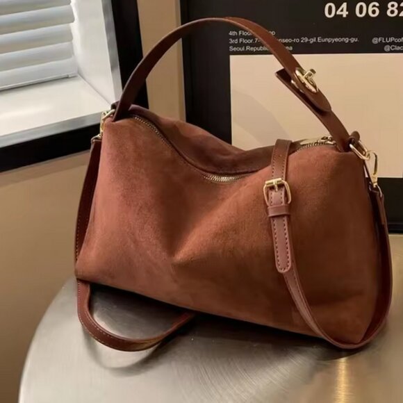 New Retro PU Leather Shoulder Bag, Brown Coffee Black, Textured Crossbody Tote - Picture 1 of 16